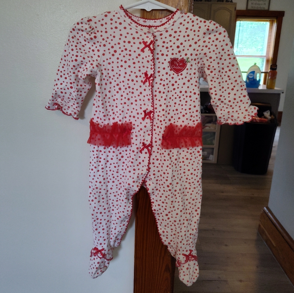 Little Me Baby's First Christmas Red Polka Dot Kids One Piece